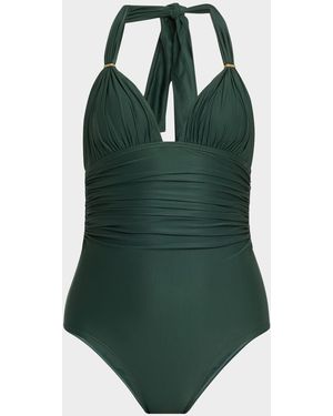 Lenny Niemeyer Ruched Halter One-Piece Swimsuit - Green