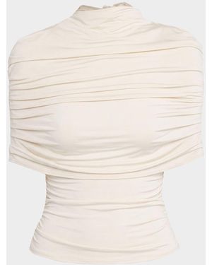 LAPOINTE Mock-Neck Ruched Jersey Top - Natural