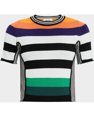Christopher John Rogers Striped Knit Crop Baby Tee - Blue