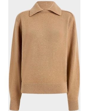 KHAITE Jackson Wool-Cashmere Spread-Collar Sweater - Brown