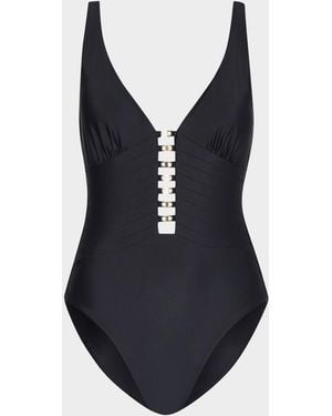 MILLY Golden Accent One-Piece Swimsuit - Blue