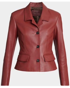 Ferragamo Cervo Single-Breasted Leather Jacket - Red