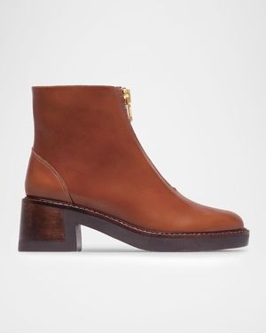 Bernardo Tess Leather Front-Zip Ankle Boots - Brown