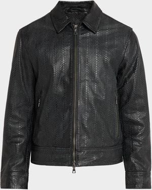 John Varvatos Apos;S Benjamin Snakeskin-Embossed Leather Jacket - Black