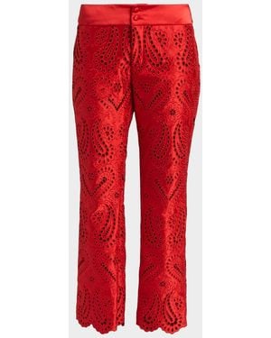 Etro Paisley Eyelet Embroidered Straight-Leg Ankle Pants