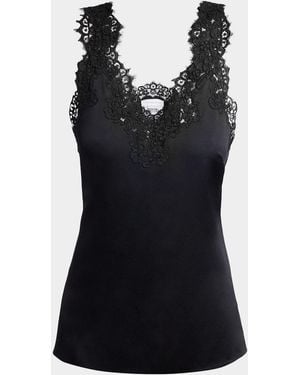 Stella McCartney V-Neck Lace-Trim Satin Sleeveless Top - Black