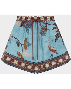 ALÉMAIS Georgie Tropical Linen Shorts - Blue