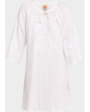 Johnny Was Floral-Embroidered Mini Shift Dress - White