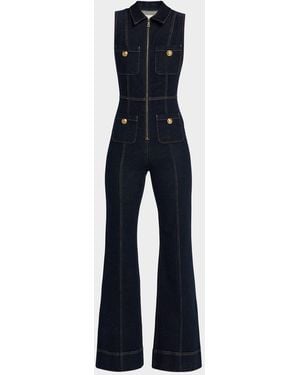 Alice + Olivia Rachel Sleeveless Denim Jumpsuit - Blue