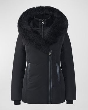 Mackage Adali Hooded Down Jacket With Shearling Collar - Black