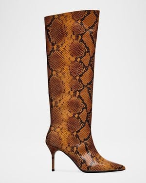 STAUD Sebastian-Embossed Leather Knee-High Boots - Brown
