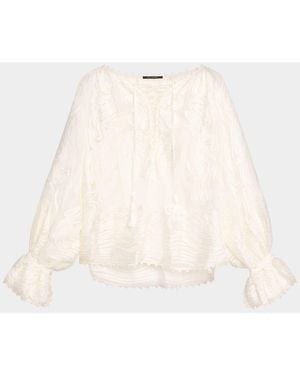 Kobi Halperin Florence Embroidered Lace-Up Blouse - Natural