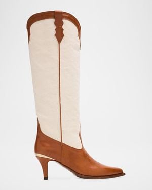 Partow Lucille Leather And Canvas Knee-High Cowboy Boots - White