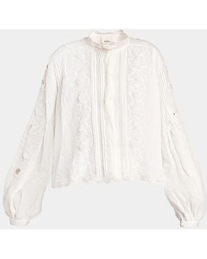 Isabel Marant Rubra Embroidered Ramie Button-Down Top - White