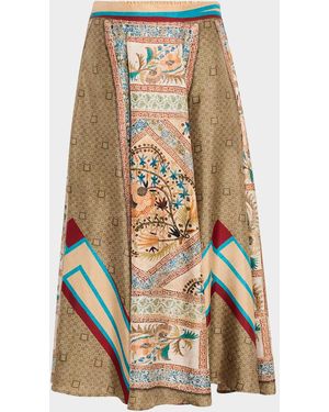 Pierre Louis Mascia Printed A-Line Silk Midi Skirt - Natural