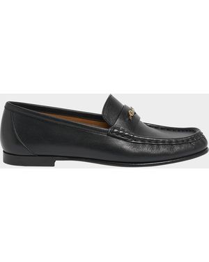 Chloé Leather Logo Chain Penny Loafers - Black
