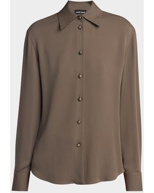 Giorgio Armani Pearly Buttoned Silk Georgette Shirt - Brown