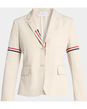 Thom Browne Grosgrain Arm-Band Single-Breasted Cotton Sport Coat - Natural