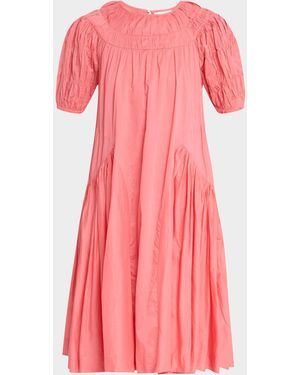 Merlette Maigret Ruched Puff-Sleeve Cotton Dress - Pink