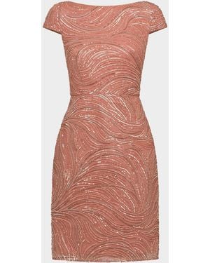 THEIA Ceceline Beaded Bateau-Neck Dress - Pink