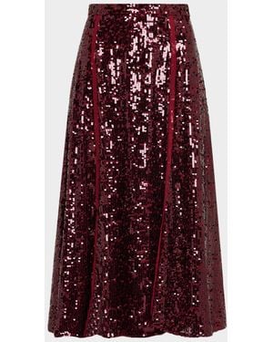 Erdem Sequined A-Line Midi Skirt - Red