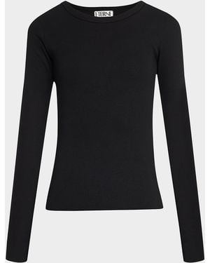 ÉTERNE Long-Sleeve Fitted Crewneck Top - Black