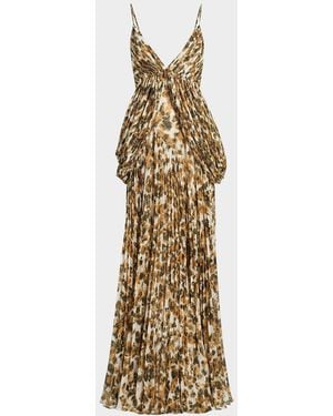 Et Ochs Micah Abstract Chiffon Pleated Gown - Metallic