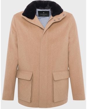 Gorski Apos;S Loro Piana Wool Jacket With Detachable Lamb Shearling Collar - Natural