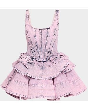AKNVAS Kaitlyn Denim Flounce Mini Dress - Pink