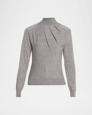 Givenchy Draped Mock-Neck Wool Sweater - Gray