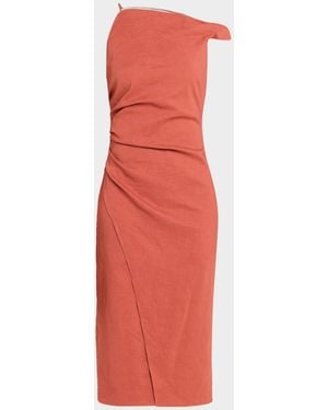 A.L.C. Lyra Draped Linen-Blend Midi Dress - Red