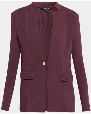 Misook Multi-Rib Knit Single-Breasted Blazer Jacket - Purple