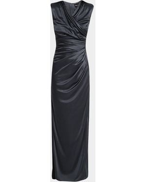 Giorgio Armani Ruched Shiny Viscose Jersey Sleeveless Maxi Dress - Blue