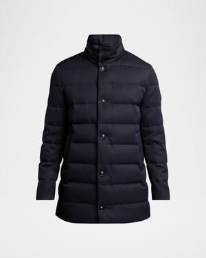 Moncler Quilted Down Long Parka With Hood - Blue