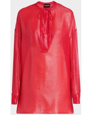Giorgio Armani Oversized Shiny Silk-Blend Tunic - Red