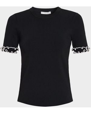 Tahari The Rose Ruffle Short-Sleeve Shirt - Black