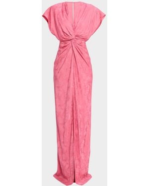 Prabal Gurung Jackie Twisted Floral Satin Jacquard Maxi Dress - Pink