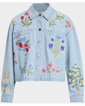Johnny Was Beatrix Floral-Embroidered Cotton Denim Jacket - Blue