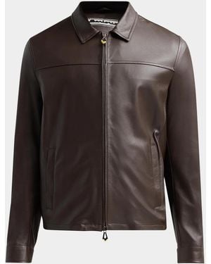 Kiton Leather Zip-Front Jacket - Black