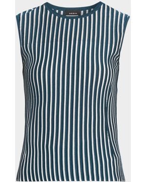 Akris Silk-Blend Striped Rib Tank Top - Blue
