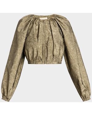 Ulla Johnson Orielle Metallic Taffeta Bomber Jacket - Natural
