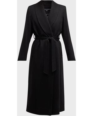 Sofiacashmere Cashmere Belted Wrap Coat With Pick-Stitched Detail - Black