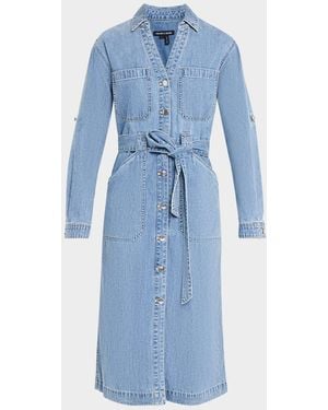 Veronica Beard Evelyn Belted Denim Shirtdress - Blue