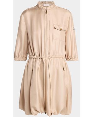Moncler Silk Twill Mini Shirtdress - Natural