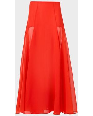 Akris Sheer Silk Organza Godet Midi Skirt - Red