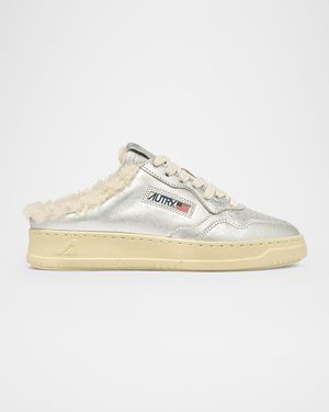 Autry Medalist Shearling-Lined Sneaker Mules - White