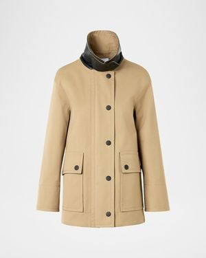 Akris Punto Faux-Leather Collar Cotton Gabardine Parka Jacket - Natural