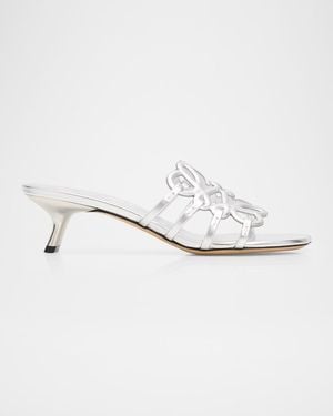 Loewe X Paula & Apos;S Ibiza 45Mm Petal Anagram Metallic Leather Mule Sandals - White