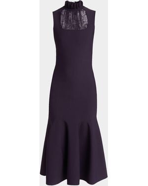 McQueen Lace-Inset Sleeveless Trumpet Midi Dress - Blue