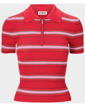 STAUD Ren Striped Polo Top - Red